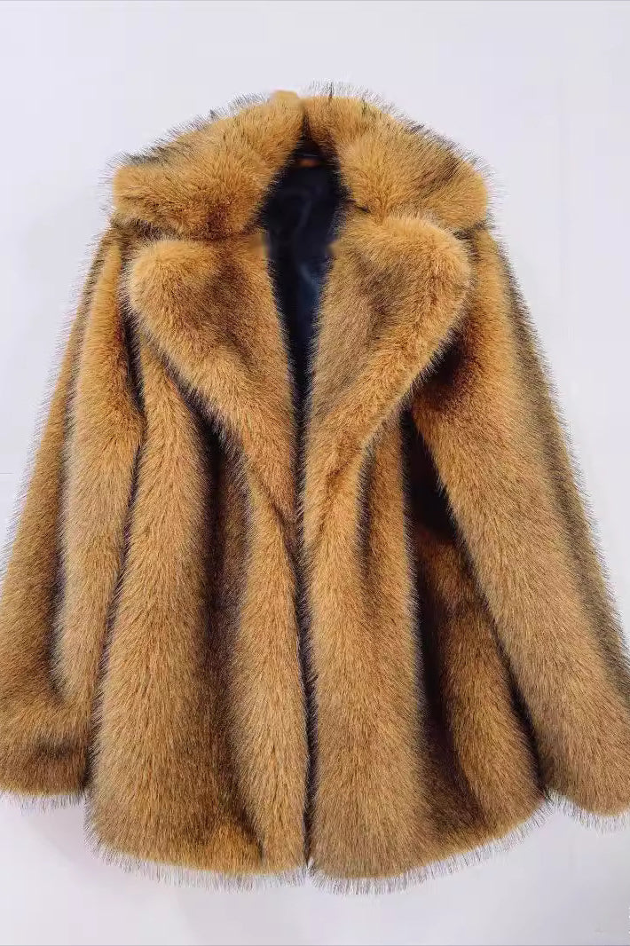 Elegant and comfortable medium-length synthetic fur blazer