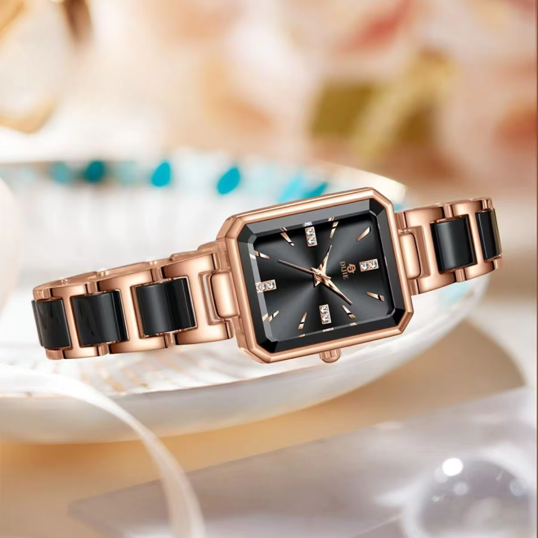 Elegant Square Quartz Watch with Diamonds, Sophisticated and Chic