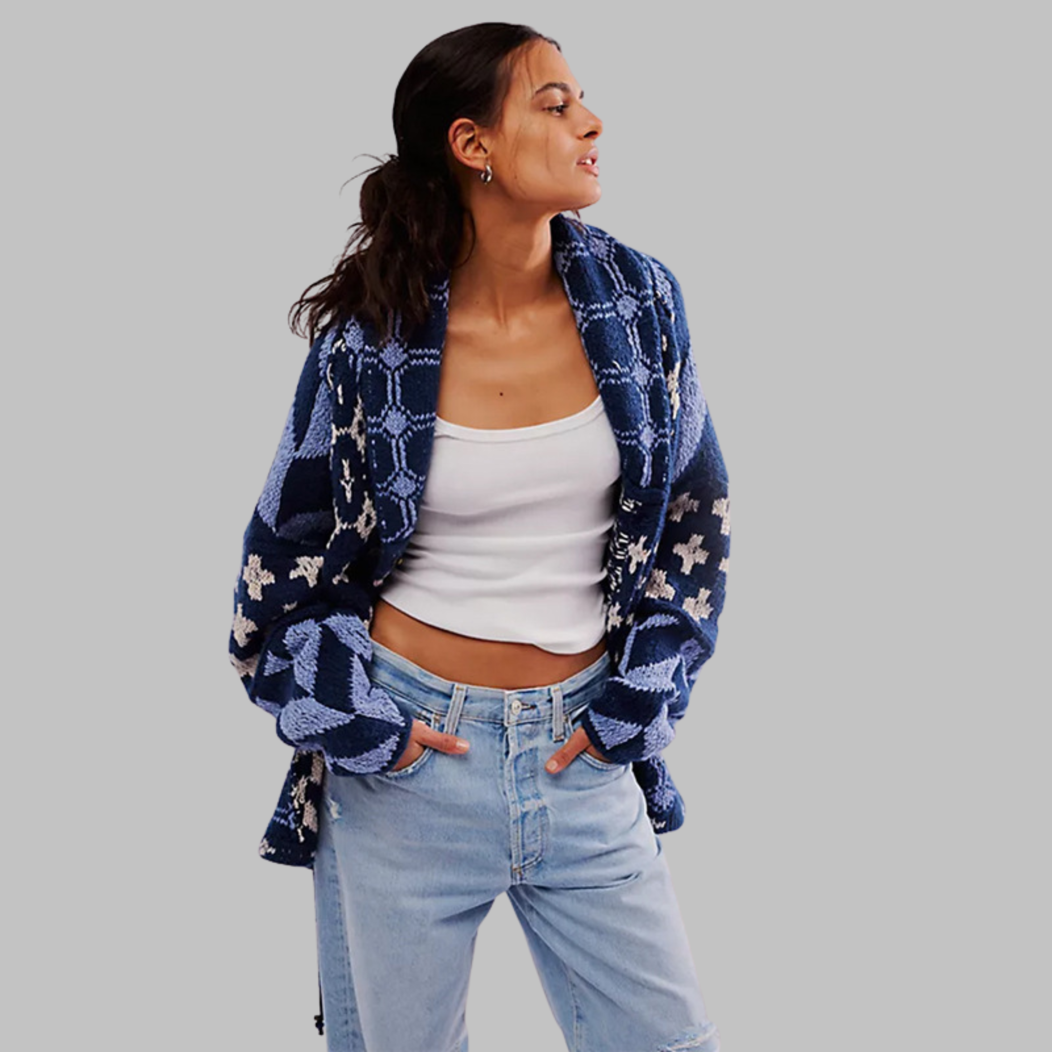 Portia | Vintage Button-Down Collar Oversized Cardigan - Long-Sleeve