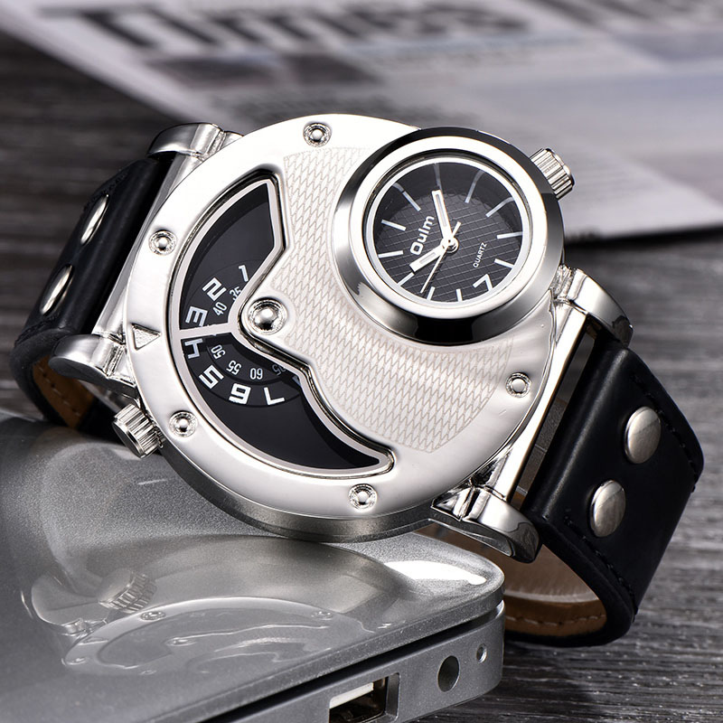 Elegant leather watch with multiple time zone display