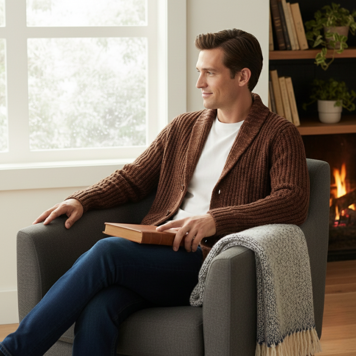 Montpellier Men's Premium Chunky-Knit Shawl Collar Cardigan