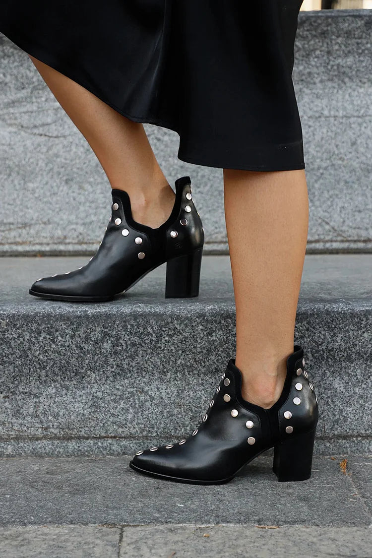 Edgy Studded Ankle Boot with a Bold Wide Heel