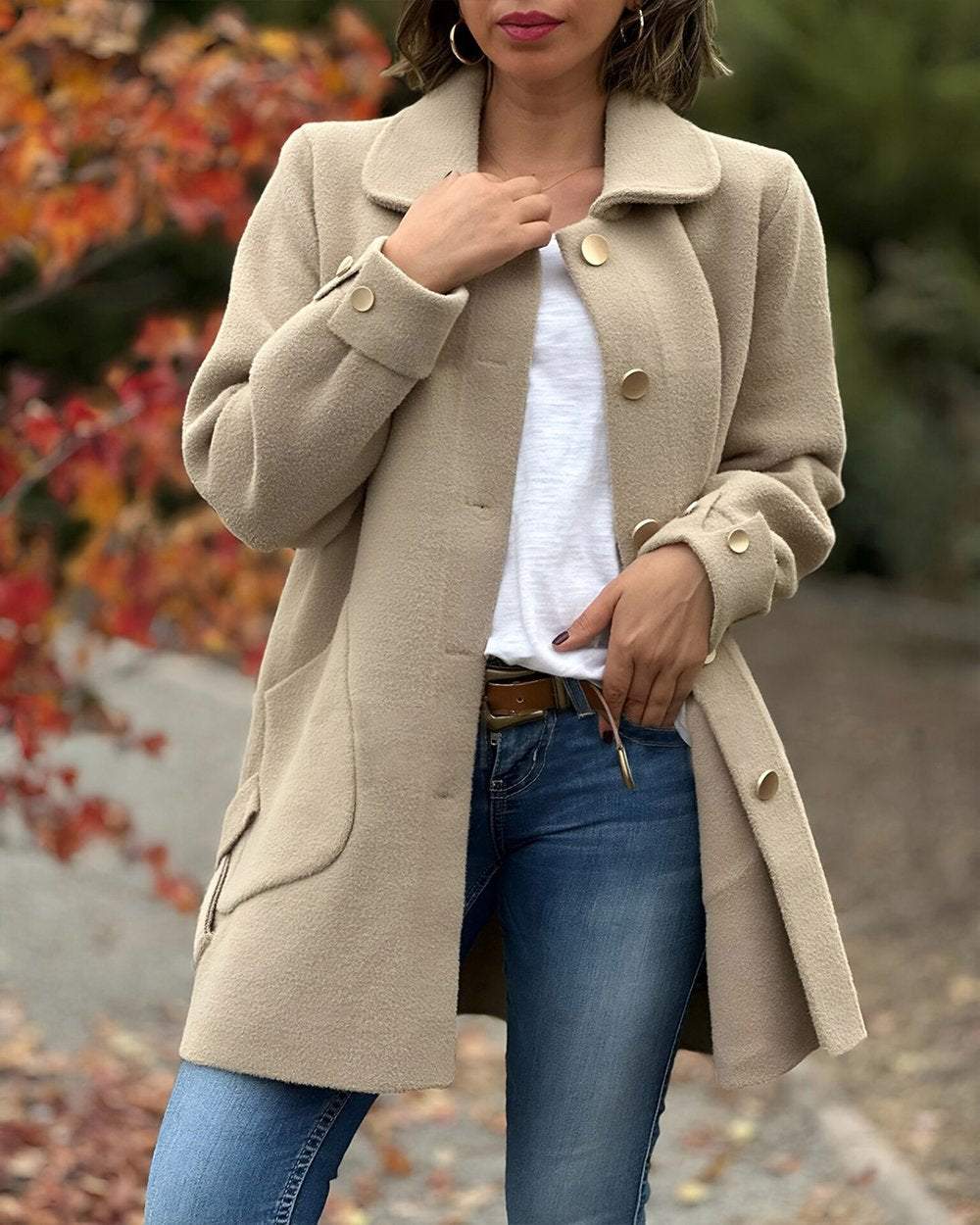 Kimberly Stylish Wool and Cashmere Coat with Chic Side Knot Detail