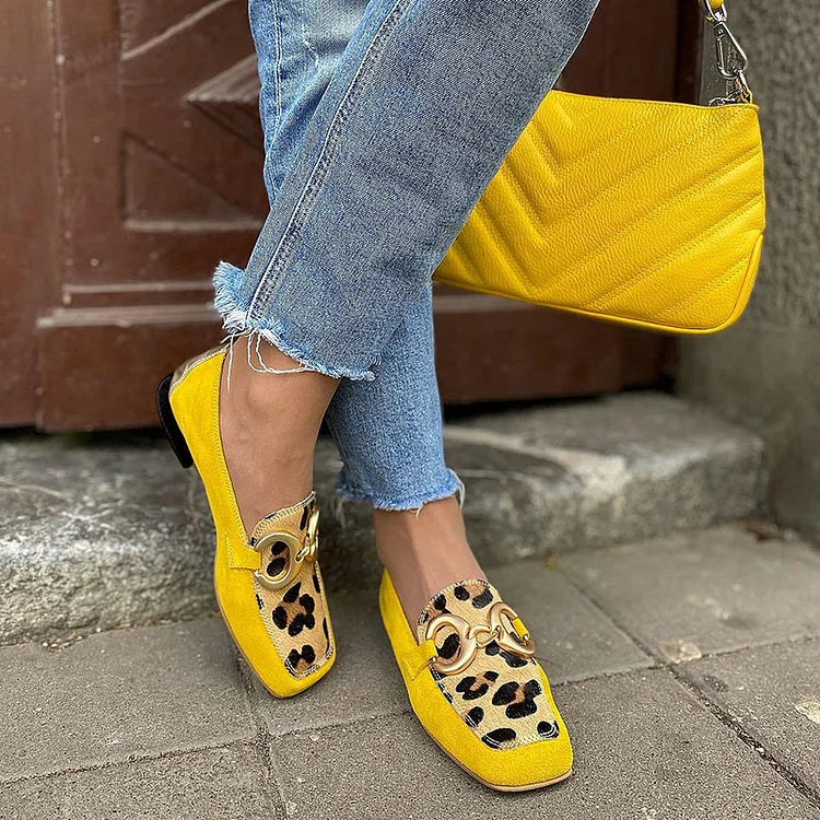 Bright Yellow Loafer with Animal-Print Detail
