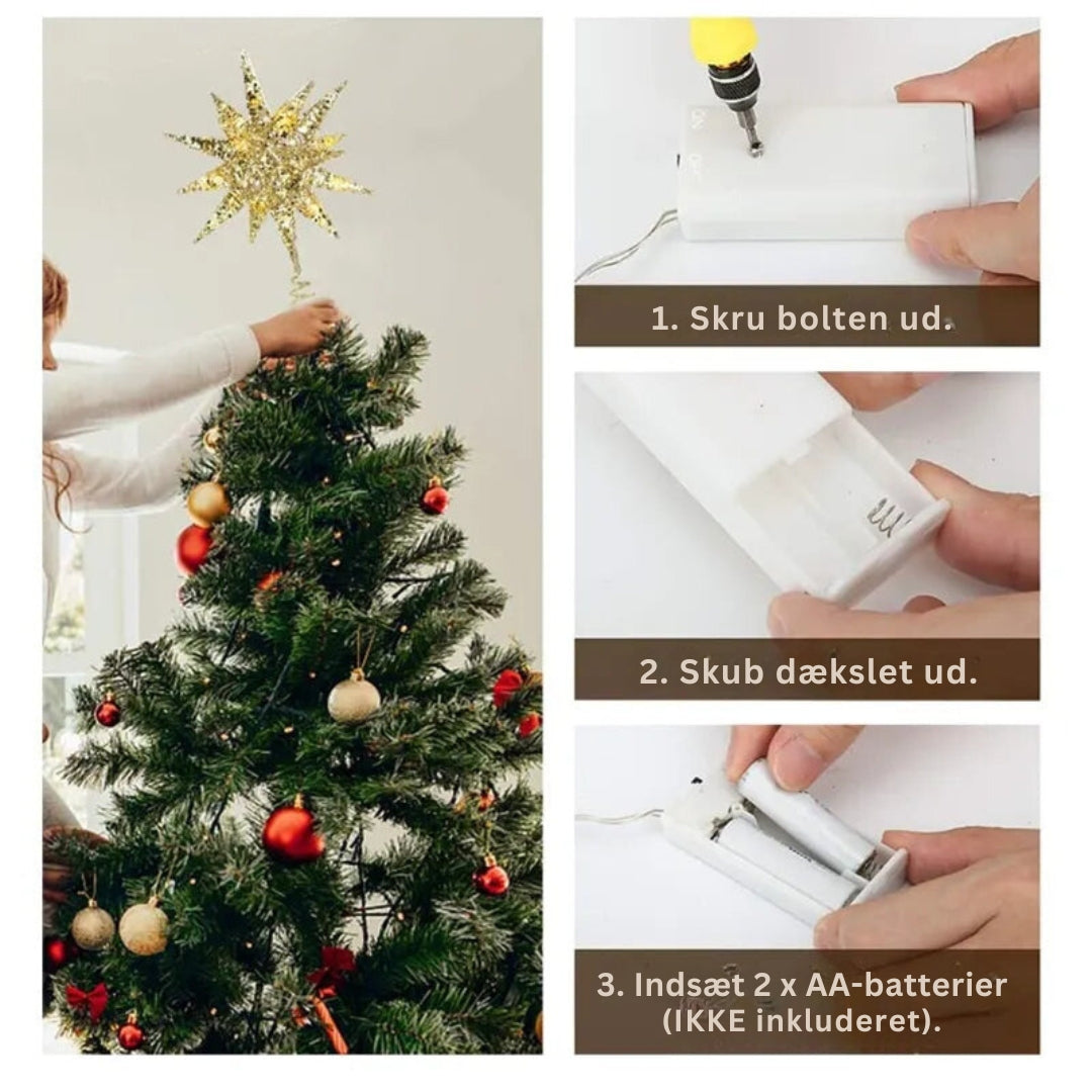 TwinkleGlow - LED Star Tree Topper with Warm Light and Easy Installation