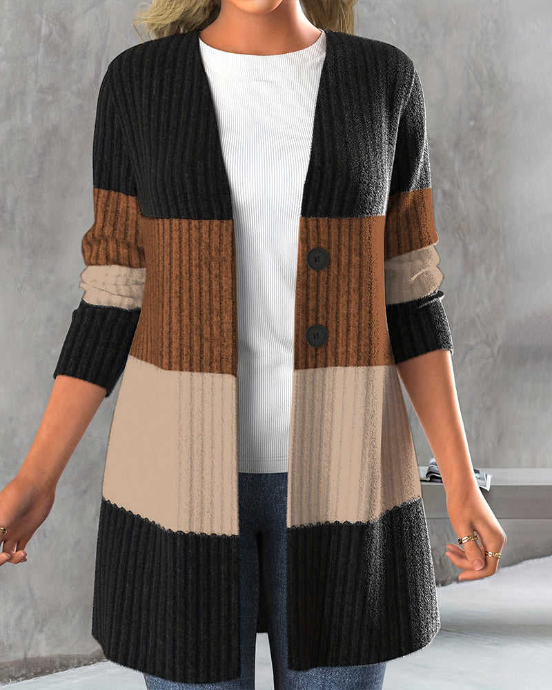 Women's Striped Button-Front Cardigan