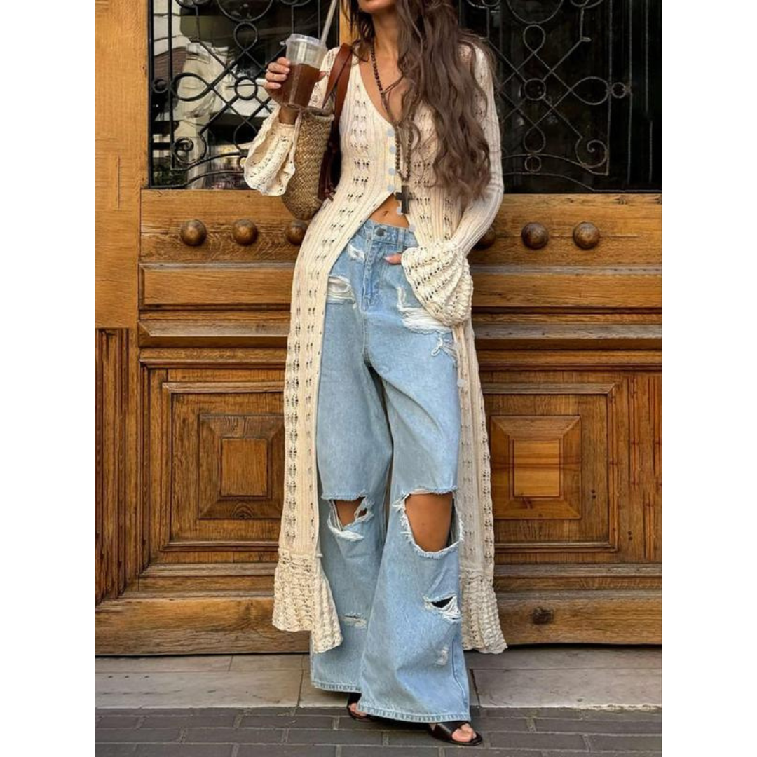 Chic Flounce-Sleeve Fitted Cardigan with Button Front