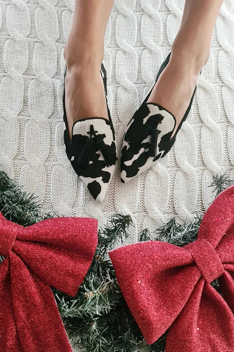 Cow-Print Tassel Loafers