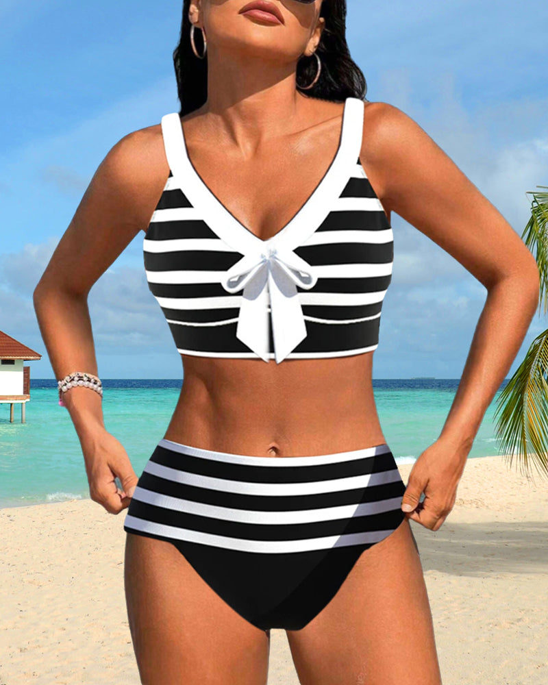 Retro Striped High Waist Bikini