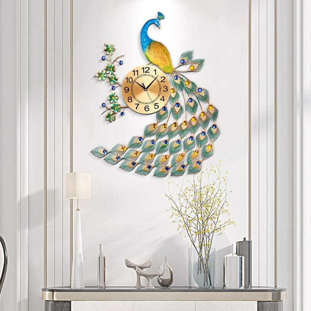 Vintura - Stylish Large Peacock Wall Clock for Eye-Catching Living Room Decor
