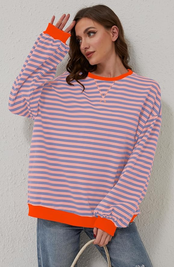 Women's Oversized Striped Sweatshirt - Comfortable Trend Piece for Everyday Wear