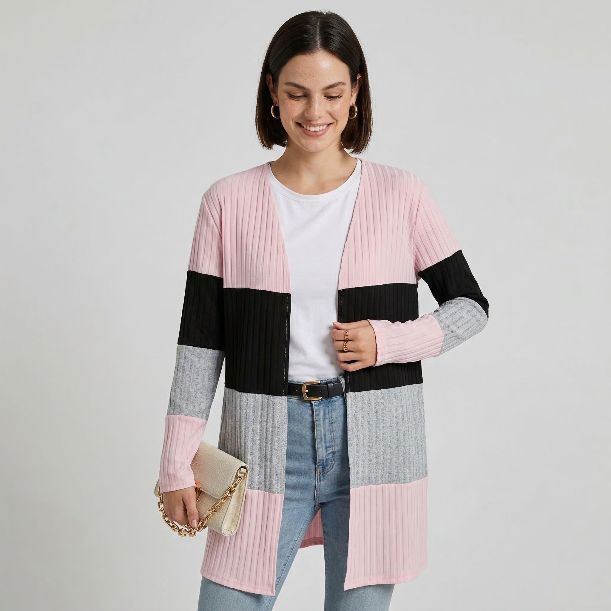 Women's Striped Button-Front Cardigan