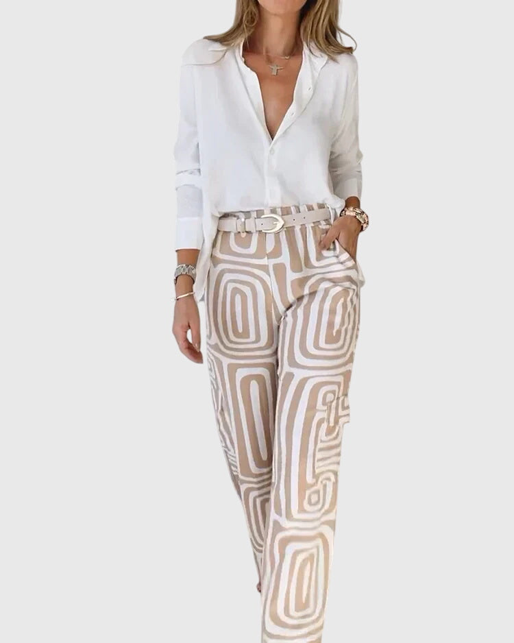 Chic Pants with Complimentary Blouse & Belt