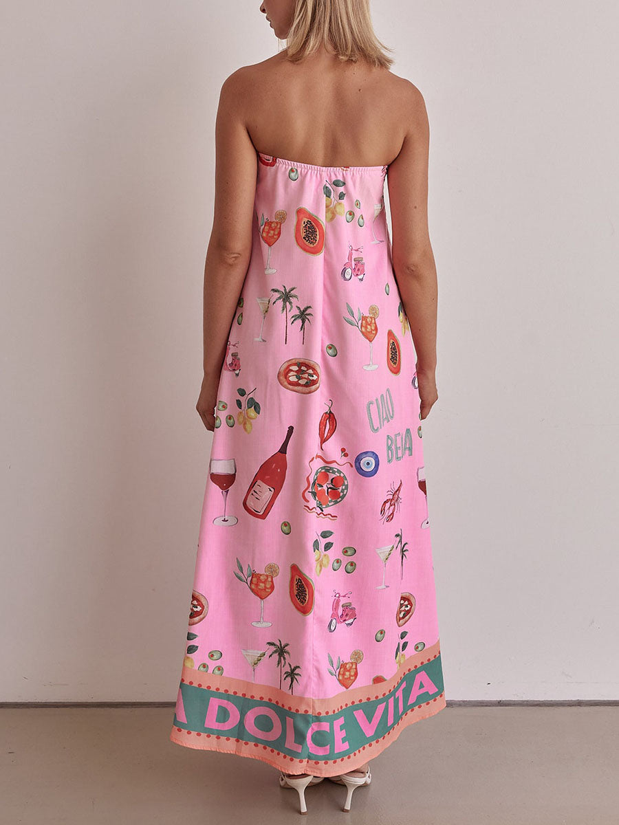 Pink Tube Summer Dress with Vacation Print for a Casual and Trendy Style