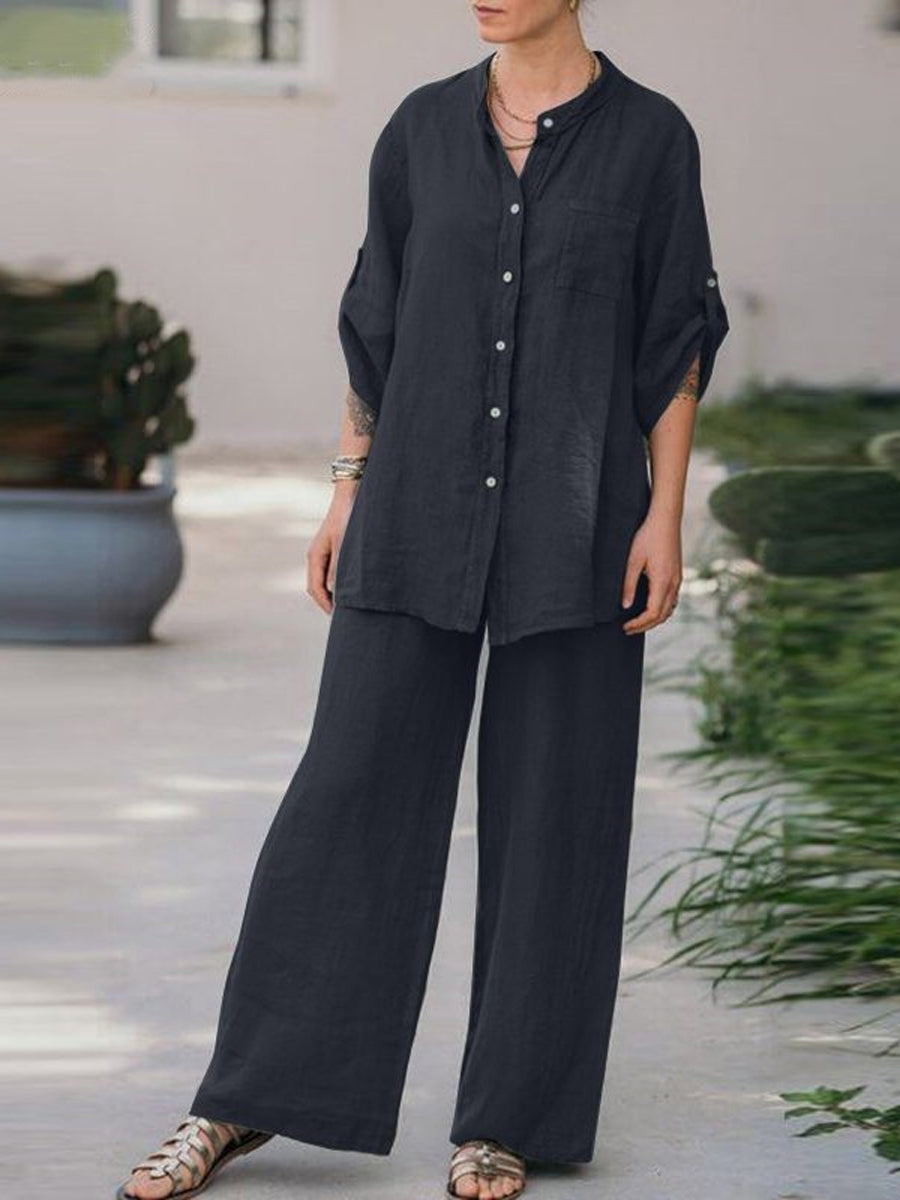 Two-piece set: Long-sleeve shirt and elegant pants