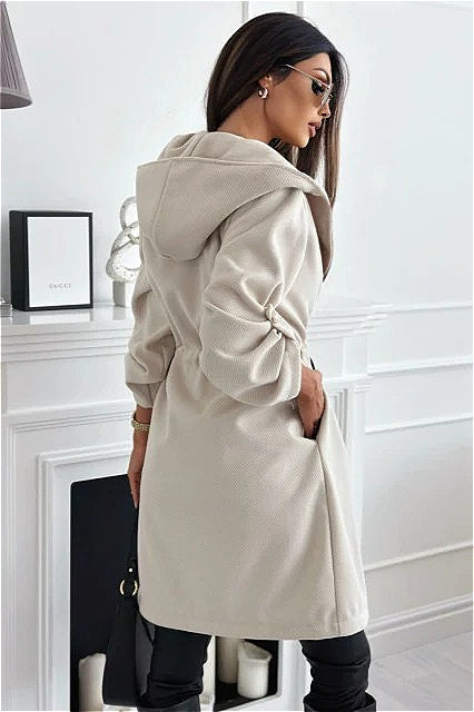 belted hooded trench coat