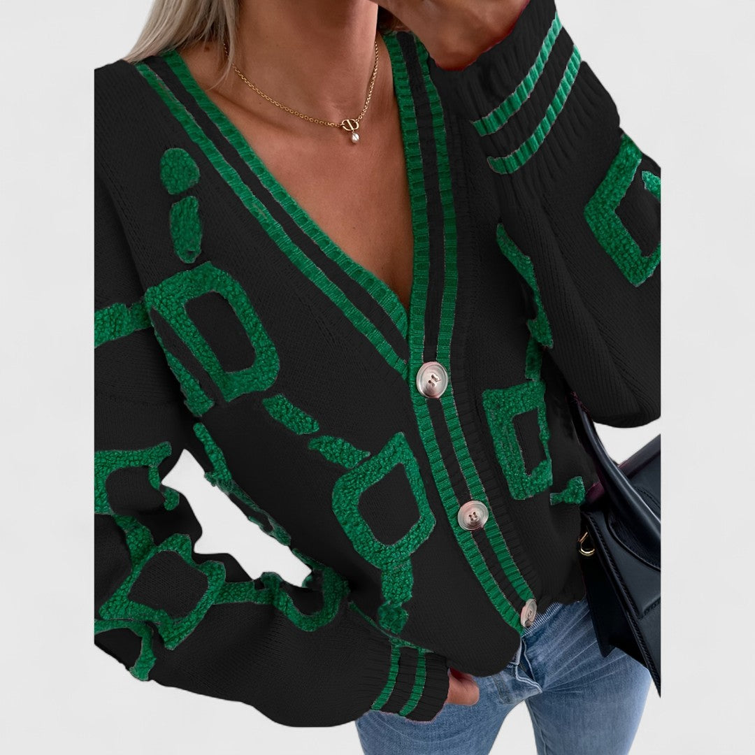 Cristine - Block Knit Cardigan with Elegant Design