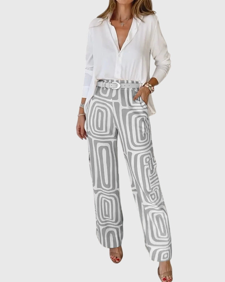 Chic Pants with Complimentary Blouse & Belt