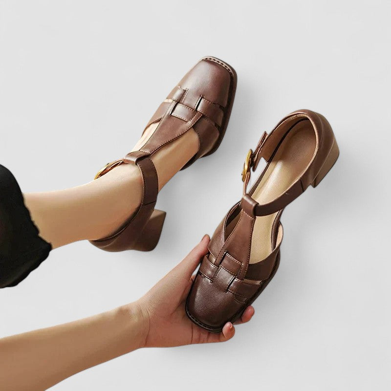 Elyxiana | Comfortable orthopedic T-strap block heels for everyday wear