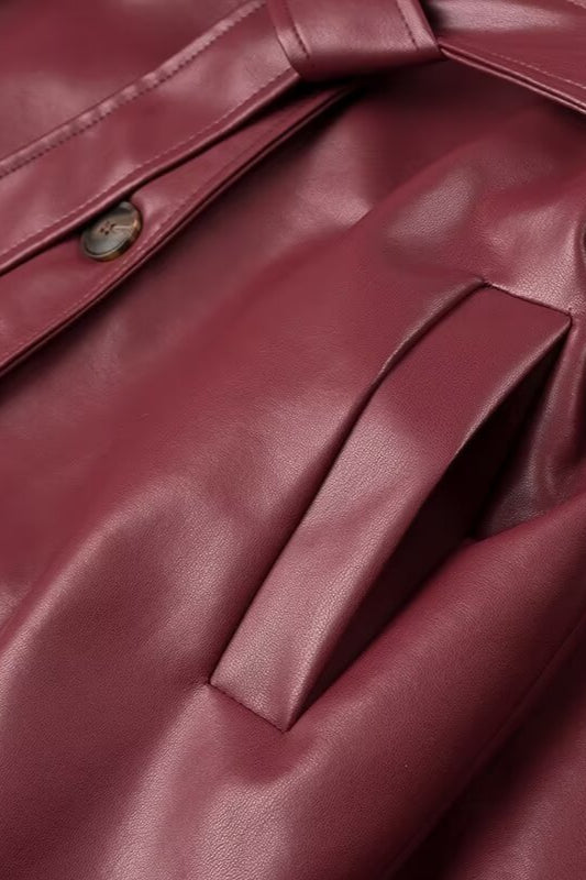 Elegant Relaxed Leather Trench Coat for Stylish Comfort