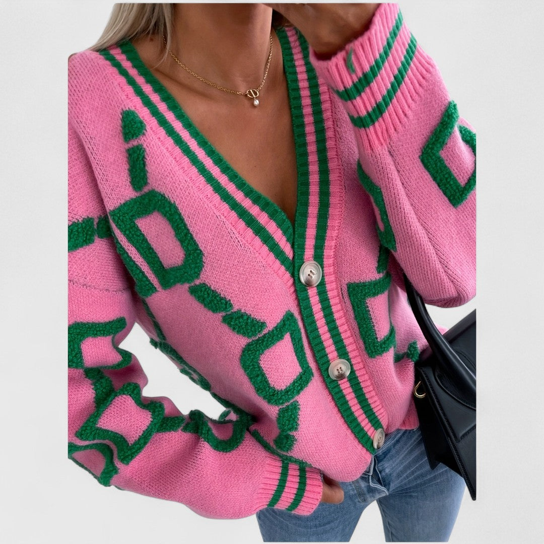 Cristine - Block Knit Cardigan with Elegant Design