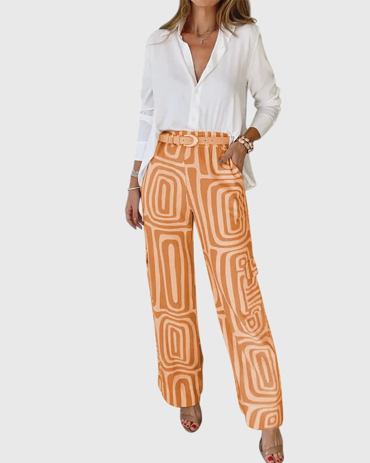 Chic Pants with Complimentary Blouse & Belt