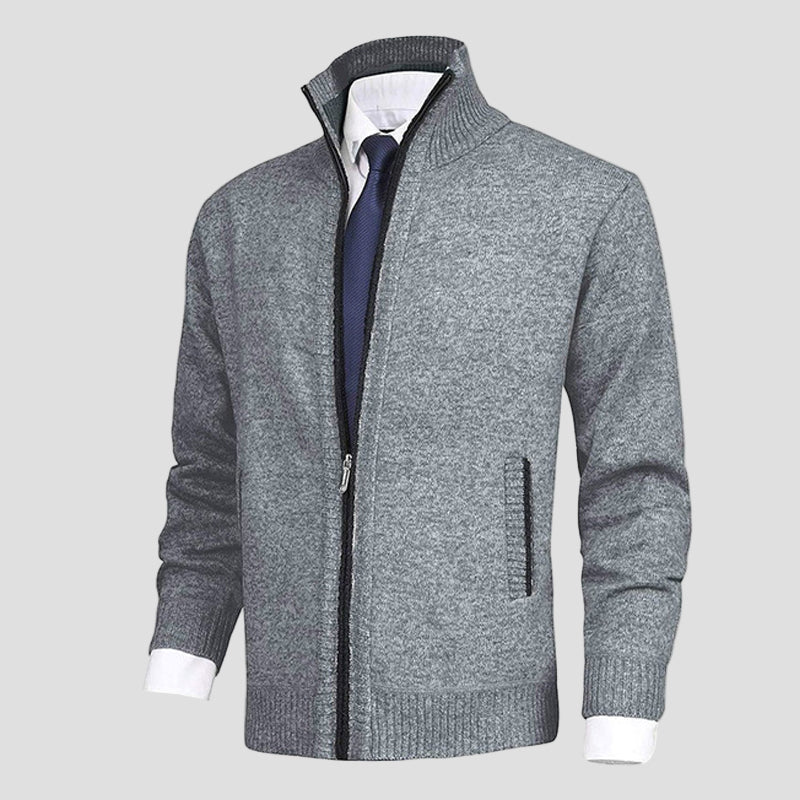 Owen | Solid Knit Cardigan with Stand Collar