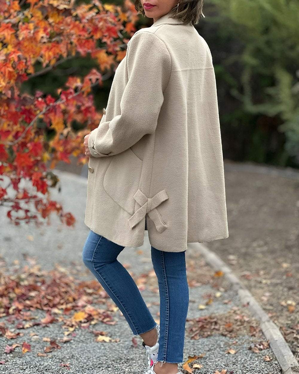 Kimberly Stylish Wool and Cashmere Coat with Chic Side Knot Detail