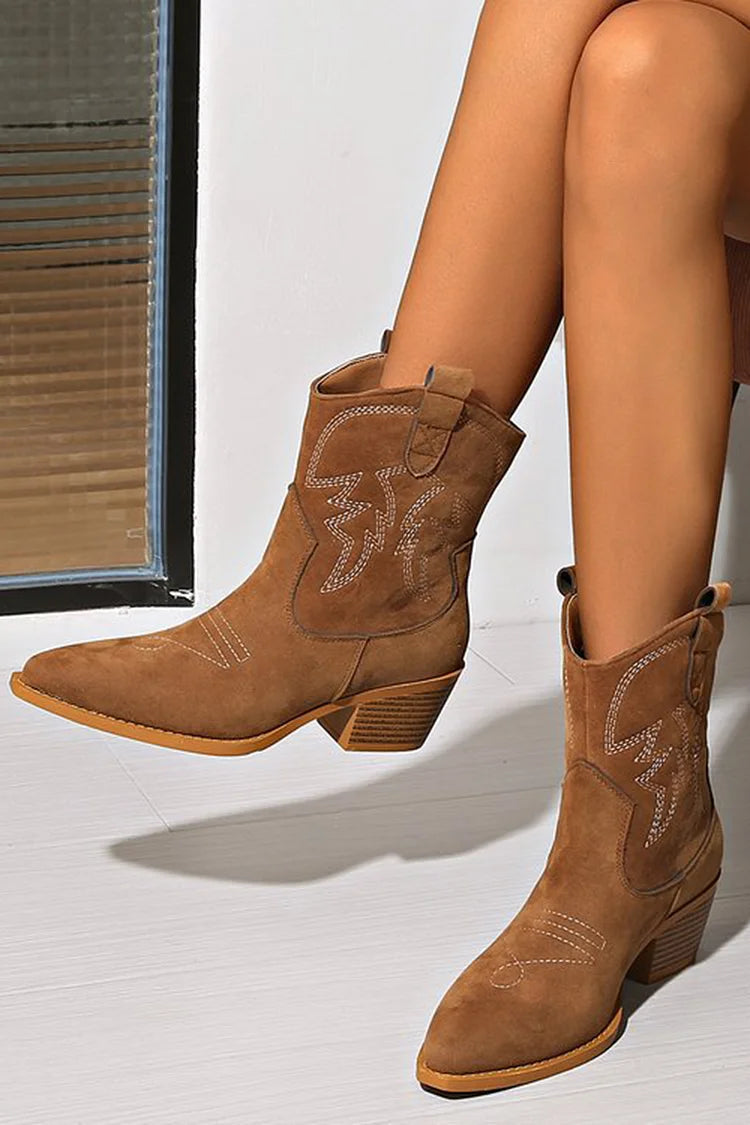 Pointed-Toe Western Ankle Boots