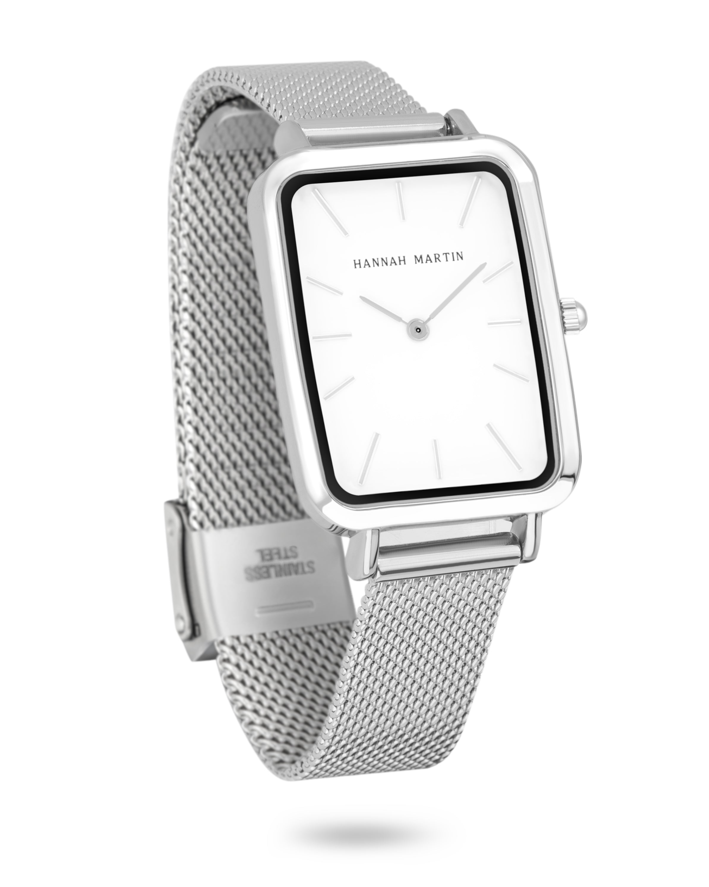 Orion - Elegant Rectangular Watch with Sleek Silver-tone Mesh Band