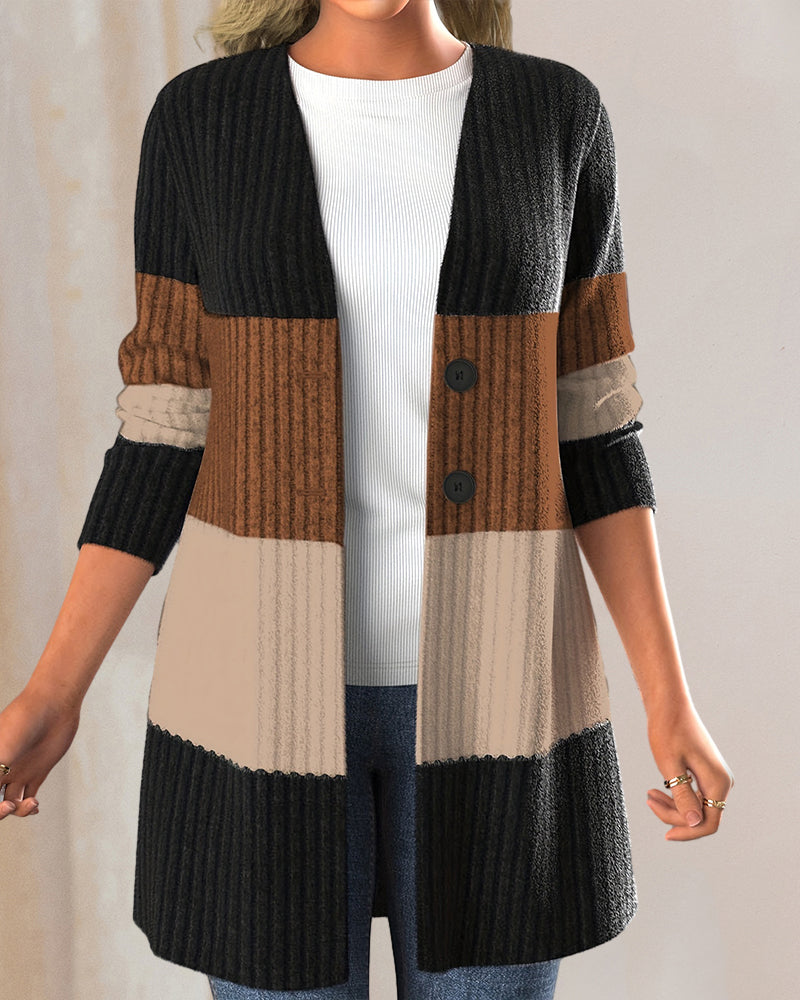 Women's Striped Button-Front Cardigan