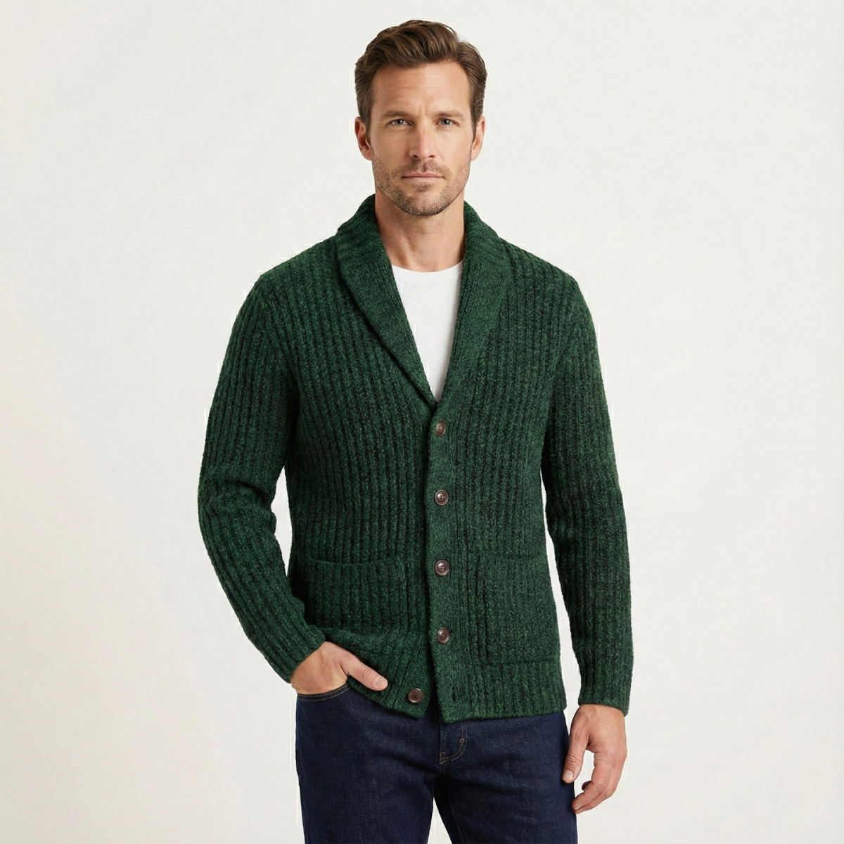 Montpellier Men's Premium Chunky-Knit Shawl Collar Cardigan