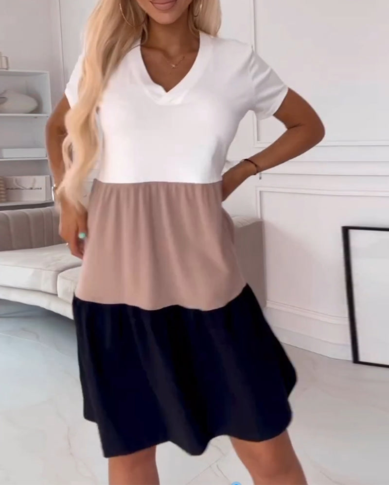 Alva | Chic Color-Block Casual Dress with Short Sleeves