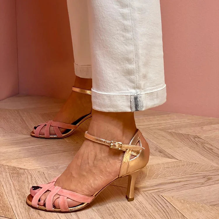 Elegant Peach Strappy Midi-Heels