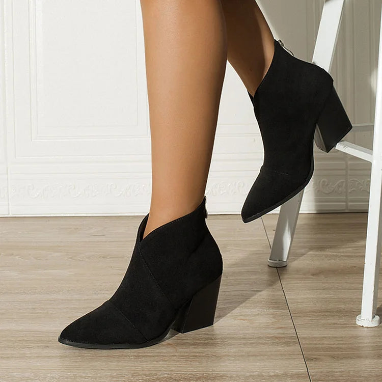 Pointed-Toe Ankle Boot with Suede-Effect Finish