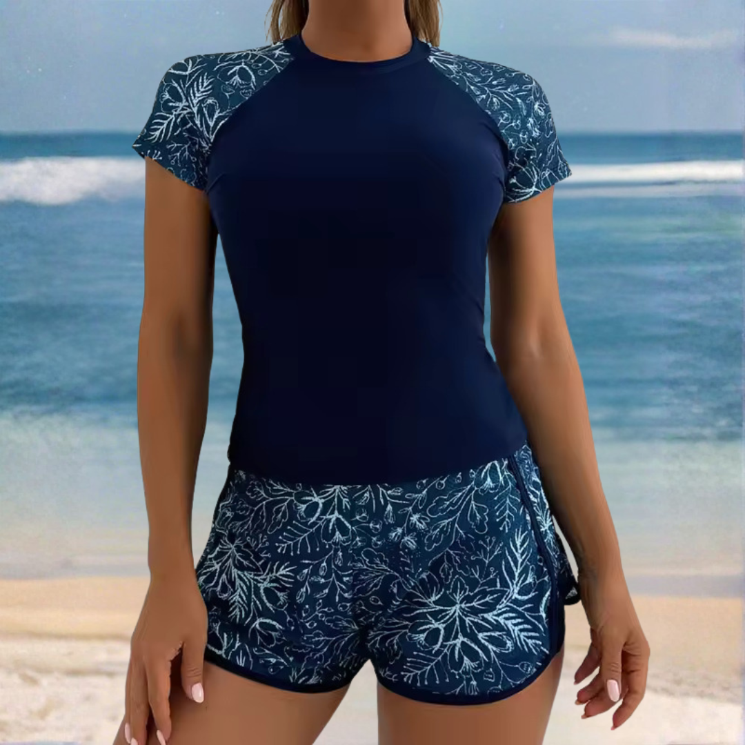 Viviana: Chic Short-Sleeve 2-Piece Swimsuit Set