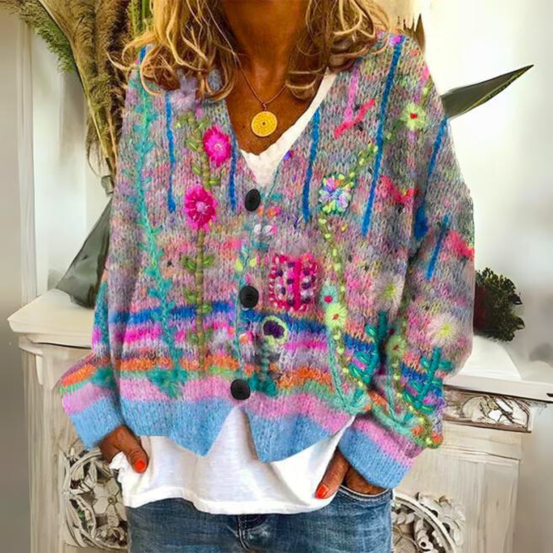 Women's Floral Cardigan in Vibrant Hues for a Playful Pop of Color