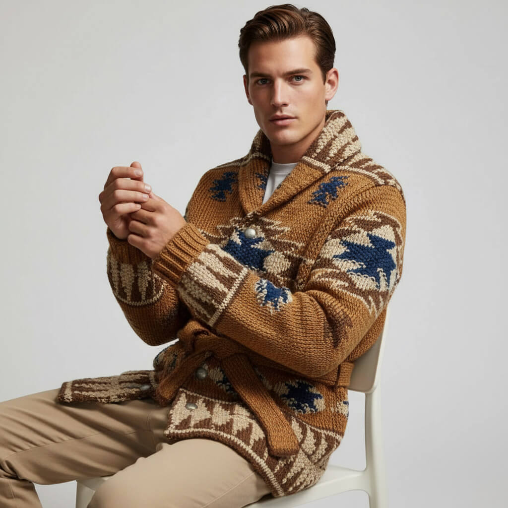 Trenton Jacquard Wool Knit Cardigan - Comfortable and Stylish Warm Outerwear