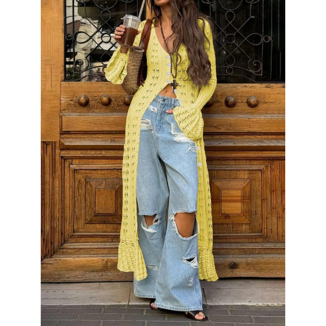 Chic Flounce-Sleeve Fitted Cardigan with Button Front