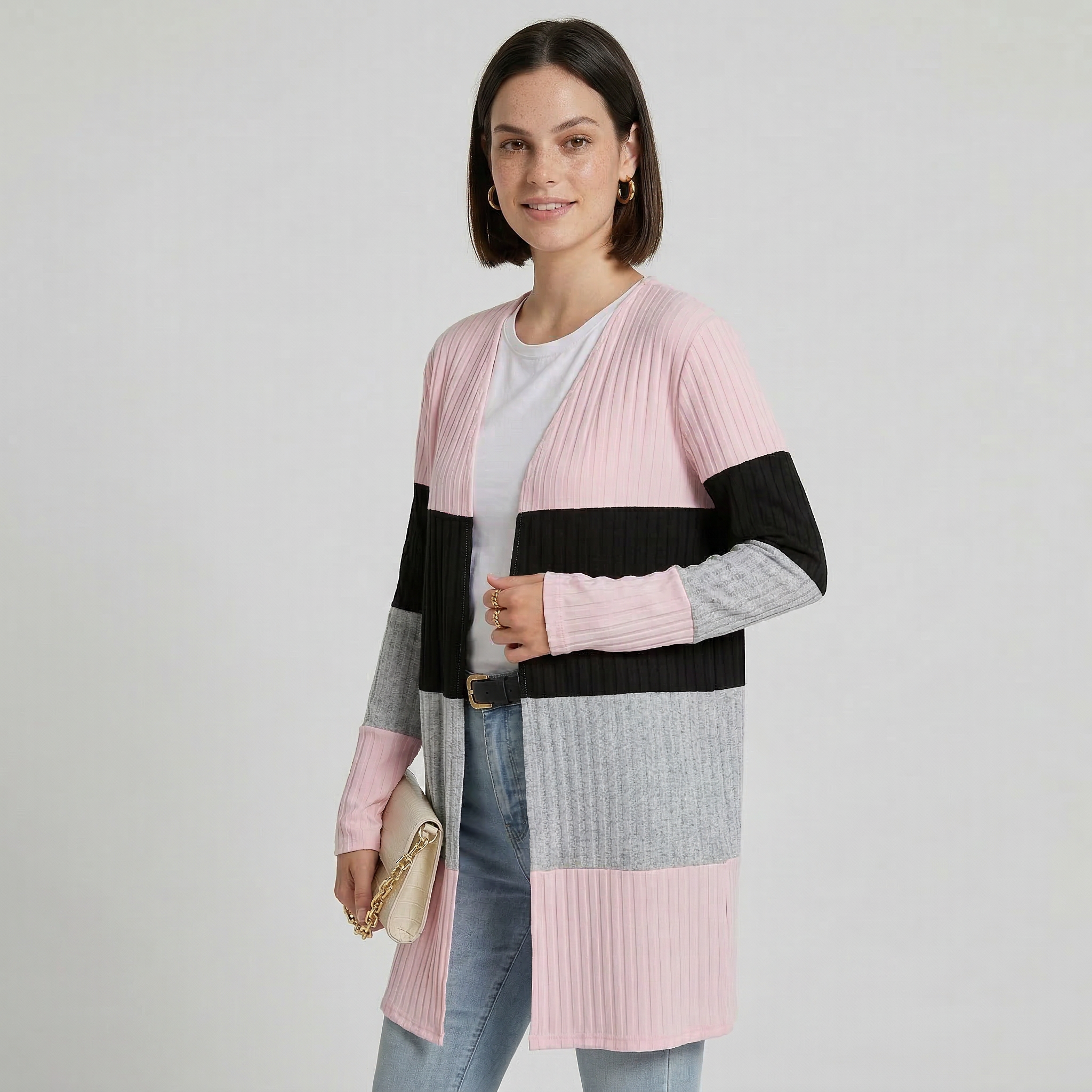 Women's Striped Button-Front Cardigan