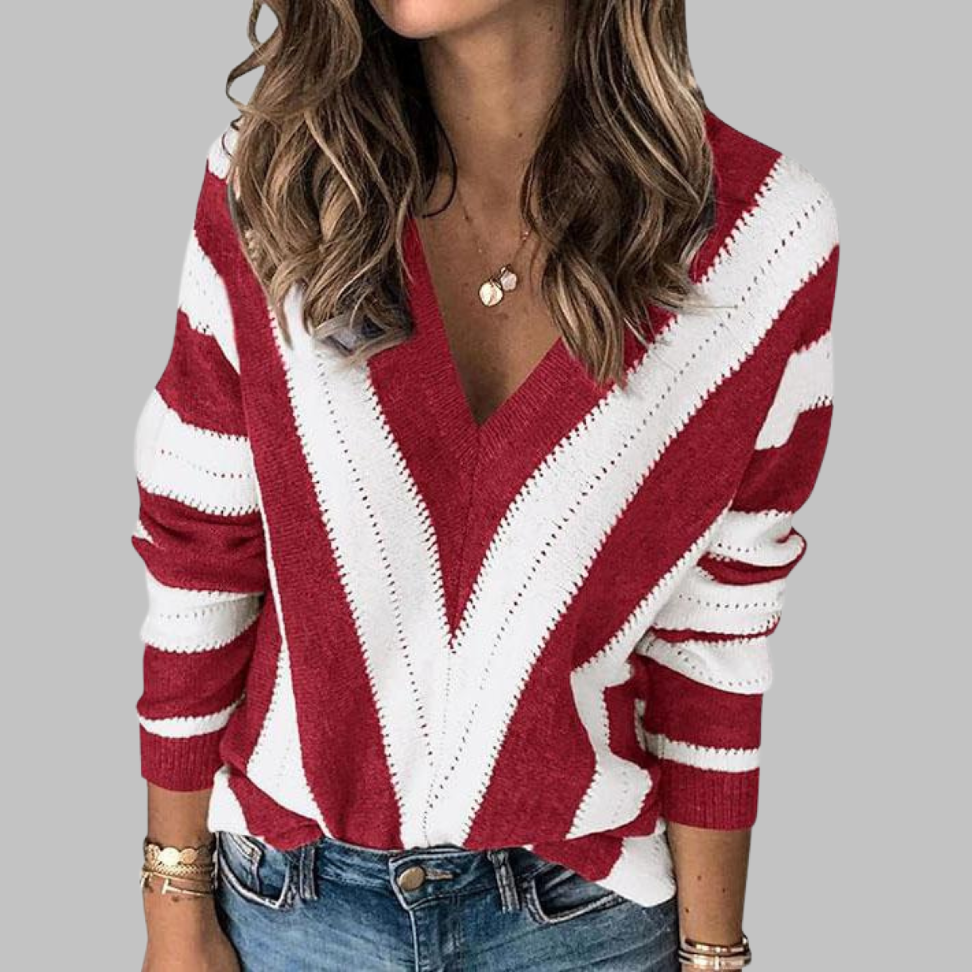 Cozy Casual V-Neck Striped Long-Sleeve Sweater