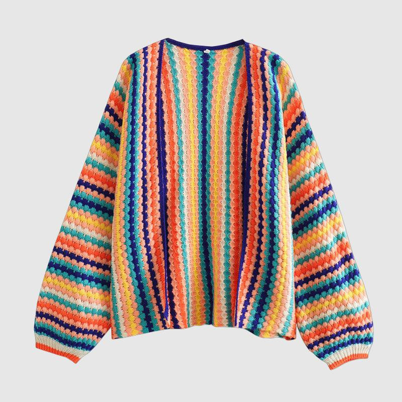 Bold Rainbow Knit Sweater for Women
