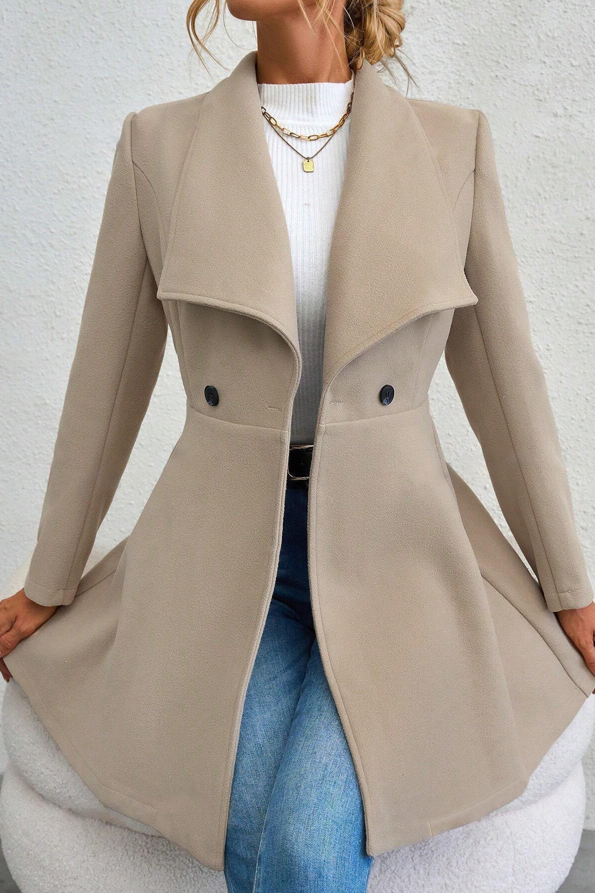 Elegant Wool Long Coat with Belt