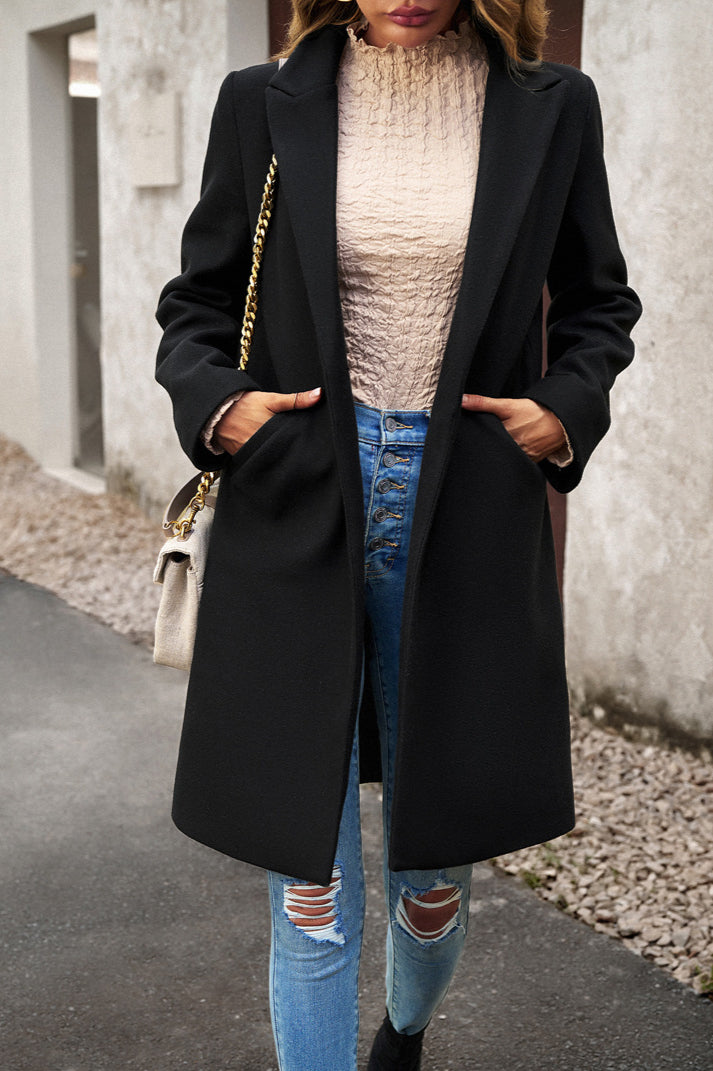 Oversized Solid Color Wool Blend Coat