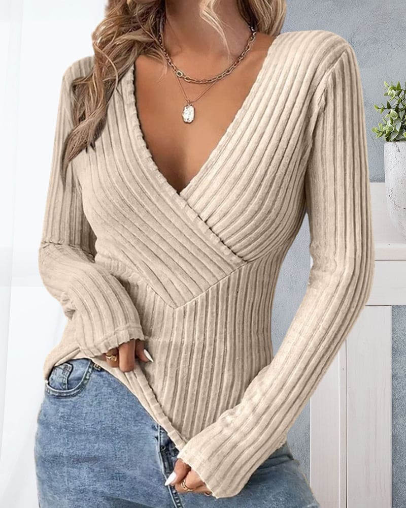 Stylish Women's Long Sleeve V-Neck Sweater for Comfortable Everyday Style