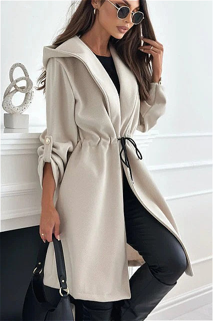 belted hooded trench coat