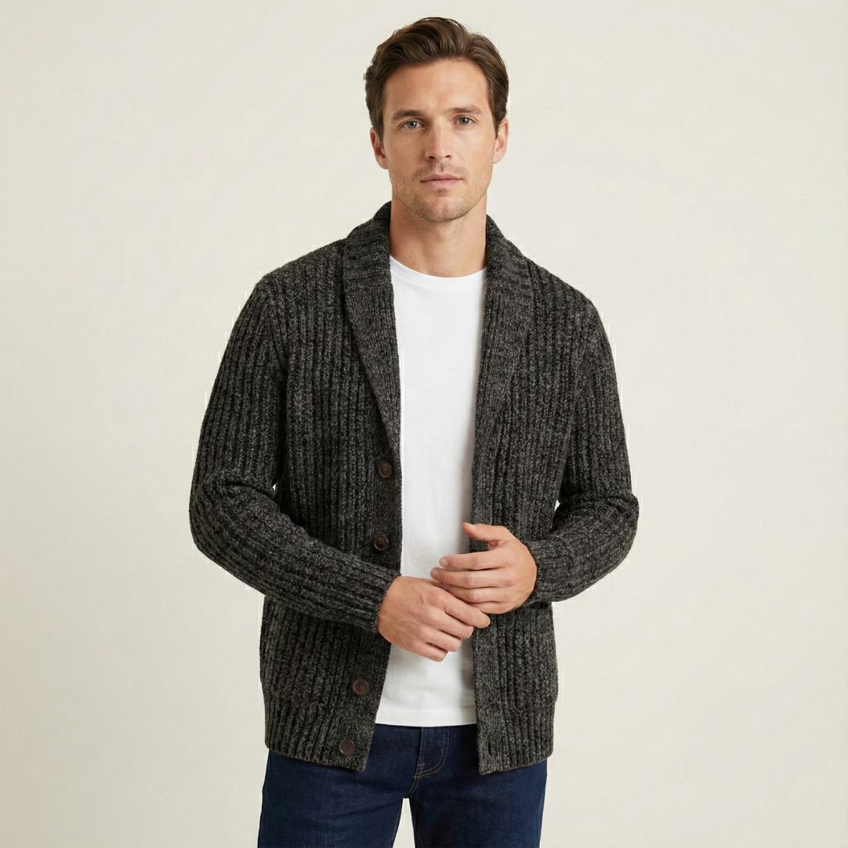 Montpellier Men's Premium Chunky-Knit Shawl Collar Cardigan