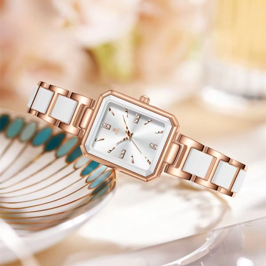 Elegant Square Quartz Watch with Diamonds, Sophisticated and Chic