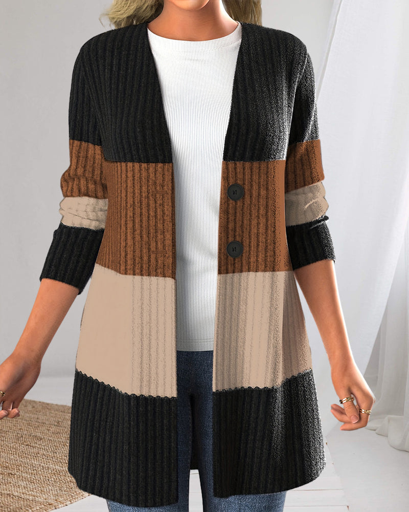 Women's Striped Button-Front Cardigan