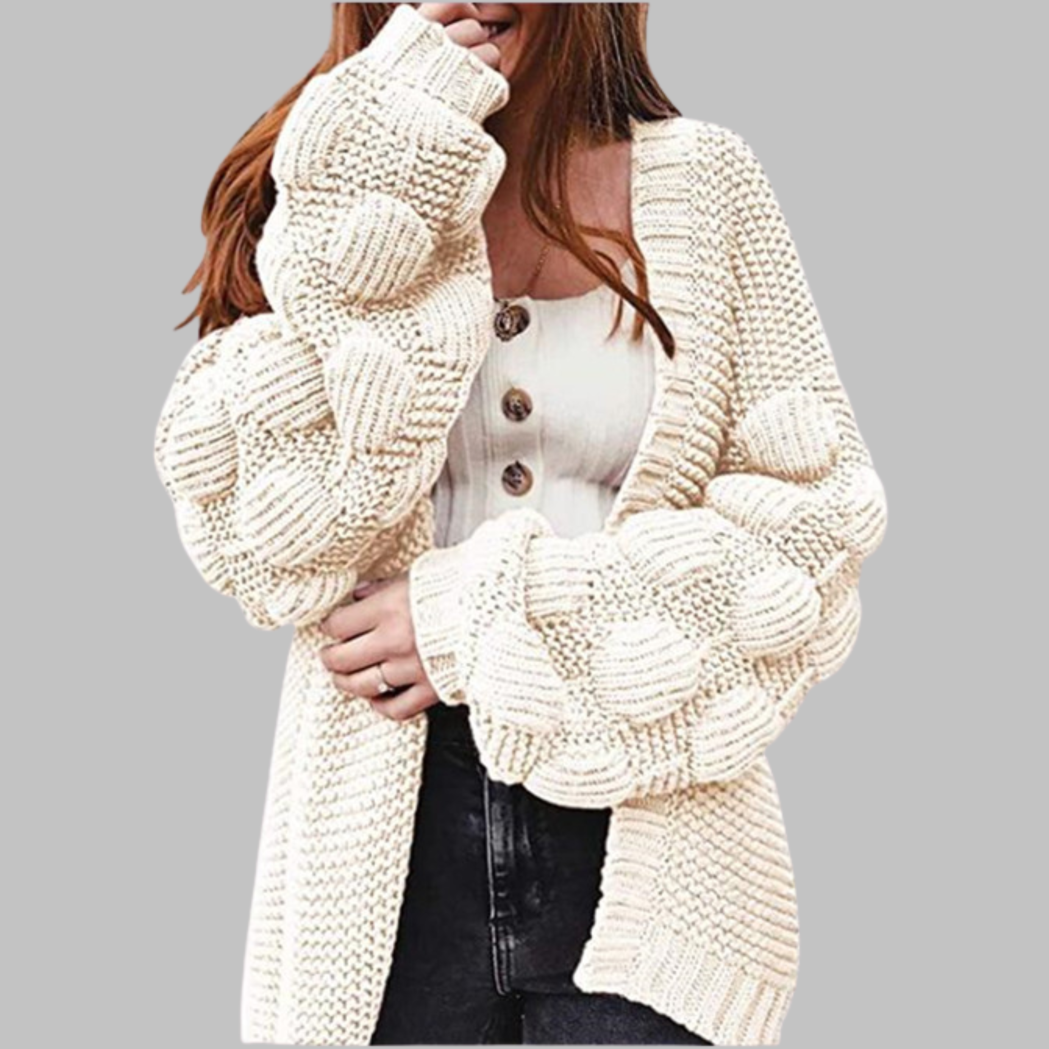Vintage Oversized Chunky Knit Open-Front Cardigan